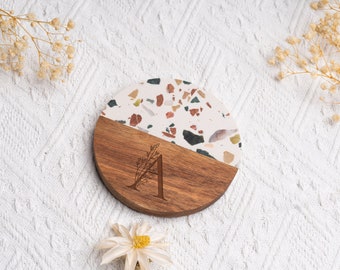 Personalized Wooden and Marble Coaster / Ideal Gift for Engaged, Weddings, Mother's Day, Birthdays, Housewarmings / Original Idea