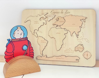 Puzzle carte du monde en bois / Cadeau de Pâques pour les enfants / Cadeau personnalisé pour enfant / Cadeau d'anniversaire enfant