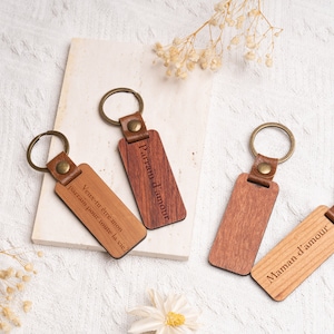 Personalized wooden and leather keychain / Gift for godfather/godmother, best Dad/Grandpa, committee gift, for AirBnB or hotel