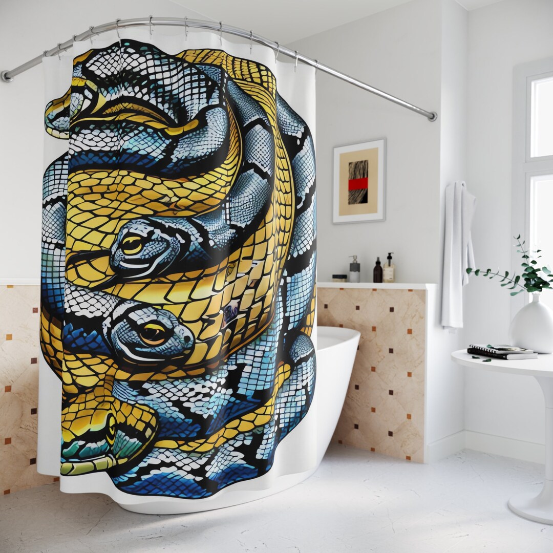 Colorful Snakes Shower Curtain AI Art Design Print, Modern Bathroom