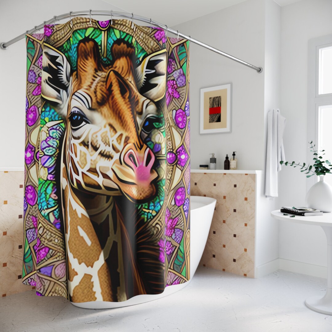 Giraffe Shower Curtain AI Art Design Print, Animal Shower Curtain, Colorful Shower Curtains Etsy
