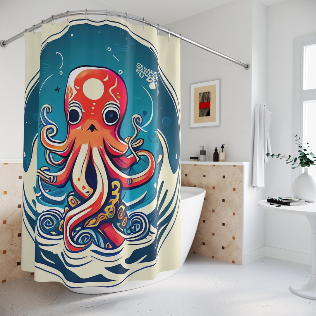 Octopus Shower Curtain AI Art Design Print Modern Bathroom Etsy