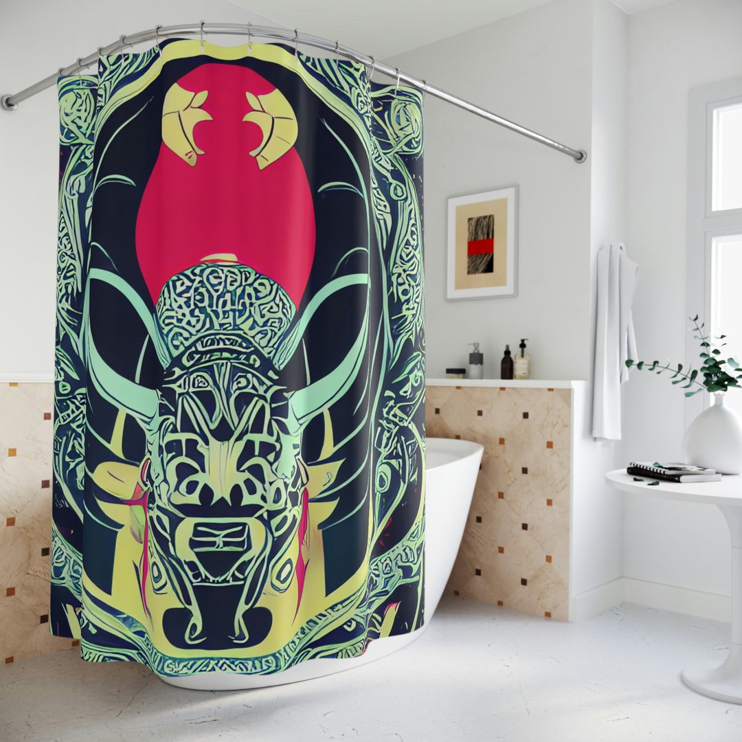 Aries Zodiac Shower Curtain AI Art Print, Modern Bathroom Decor, Zodiac