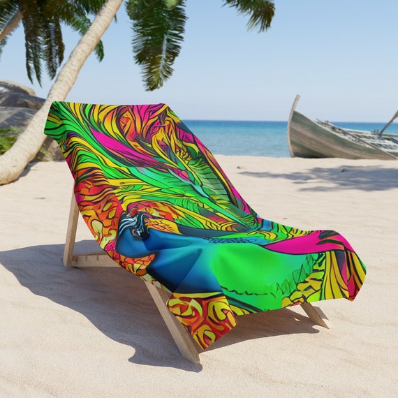 Cosmic Peacock Beach Pool Bath Towel AI Art Print Modern Bathroom Decor Abstract Art Boho Art Peacock Feathers Kids Beach Towel Etsy