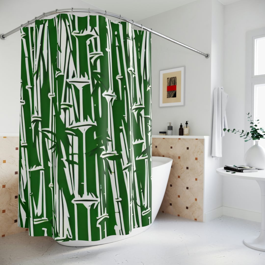 Bamboo Shower Curtain AI Art Print, Modern Bathroom Decor, Abstract Art
