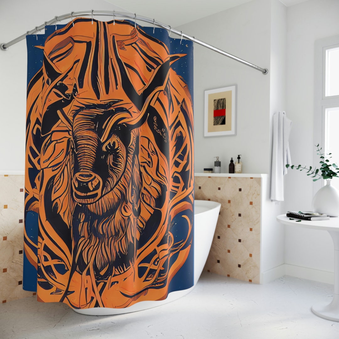 Aries Zodiac Shower Curtain AI Art Print Modern Bathroom Etsy