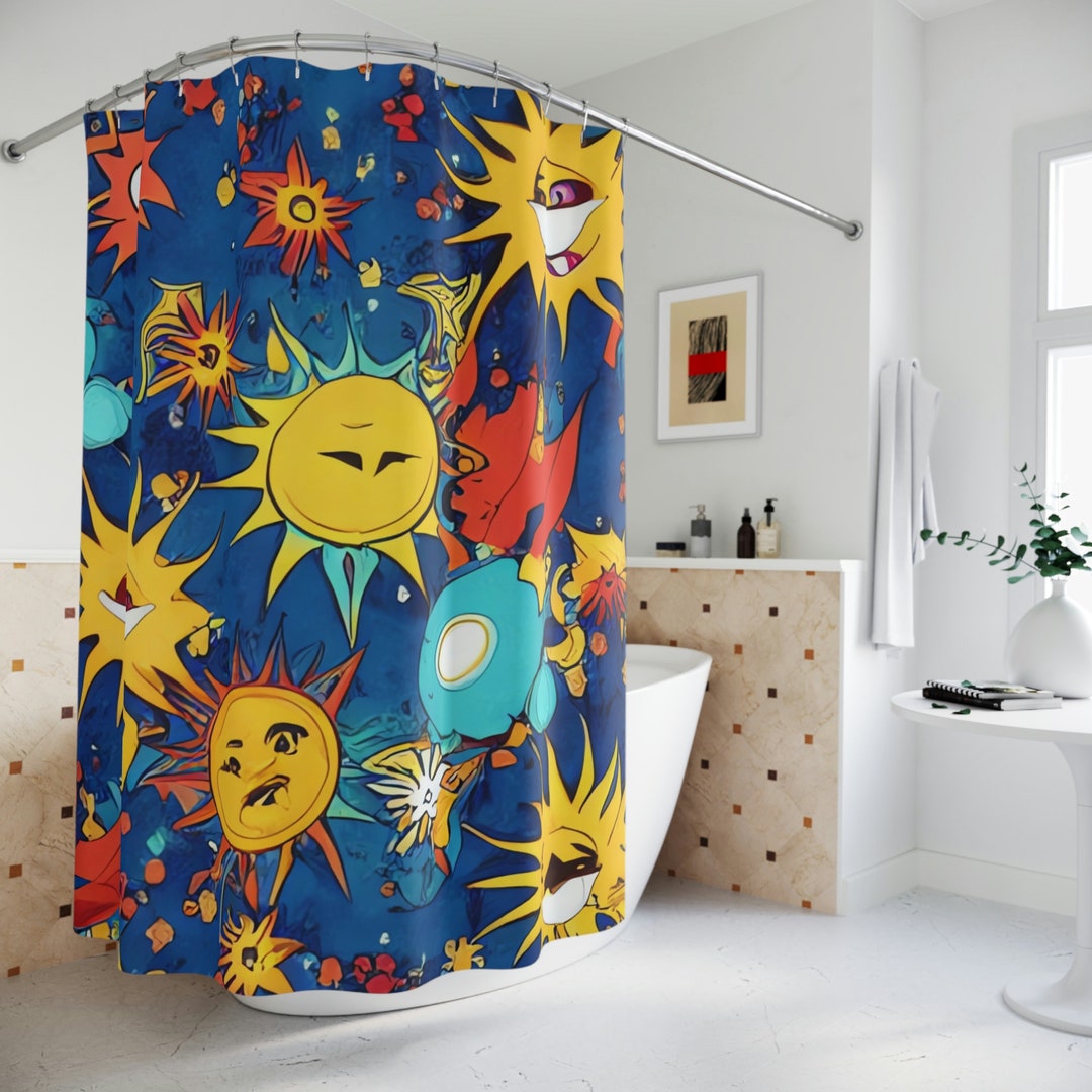 Boho Sunrise Shower Curtain AI Art Print, Modern Bathroom Decor, Boho