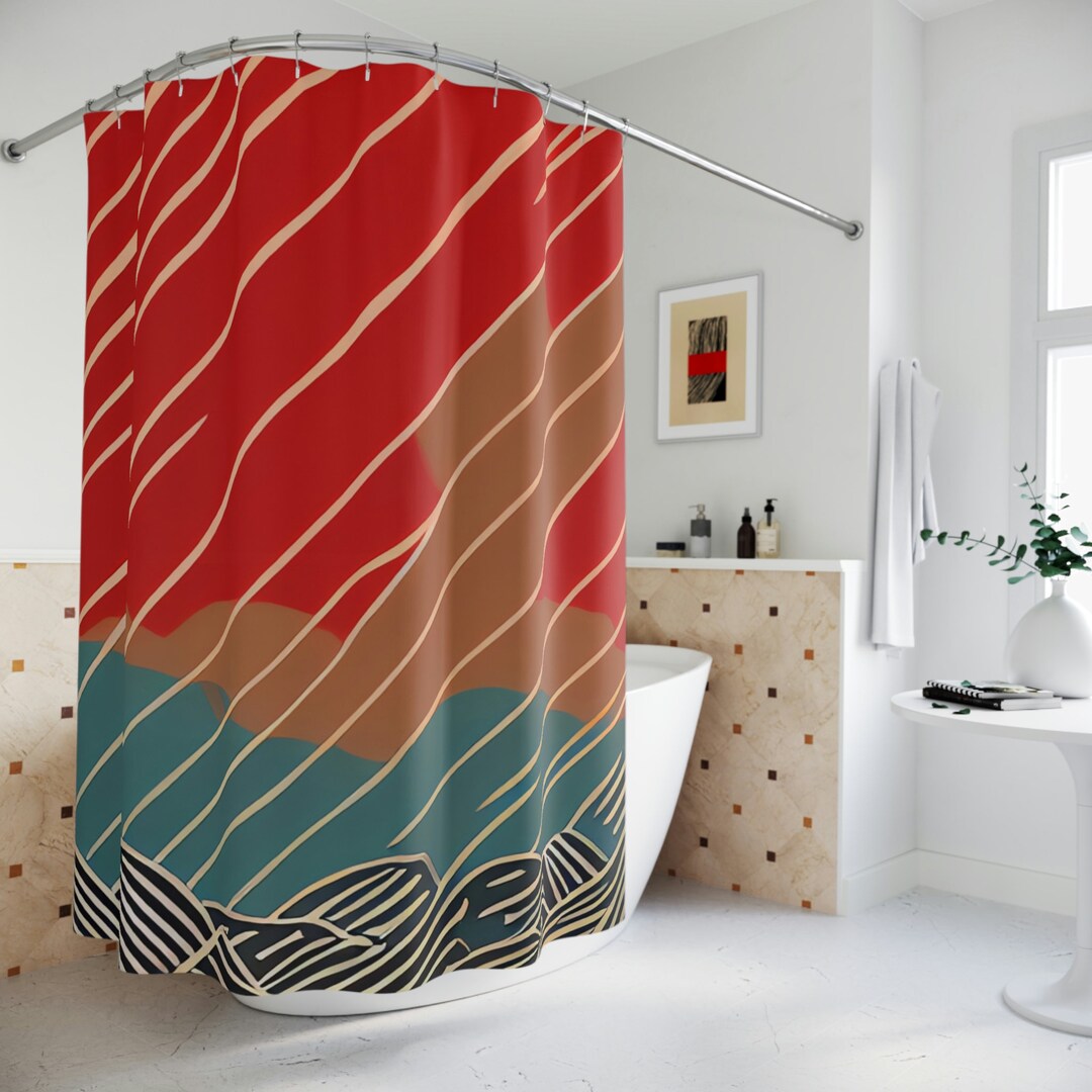 Boho Shower Curtain AI Art Print, Modern Bathroom Decor, Abstract Art