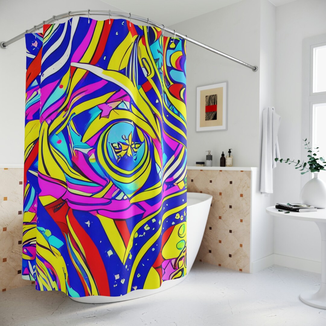 Mandala Shower Curtain AI Art Print, Modern Bathroom Decor, Abstract