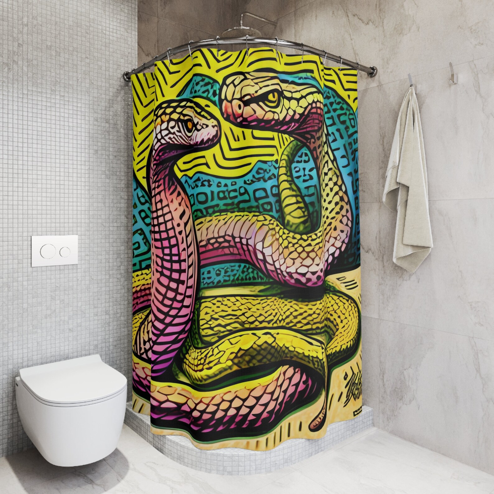 Colorful Snakes Shower Curtain AI Art Design Print Modern Etsy