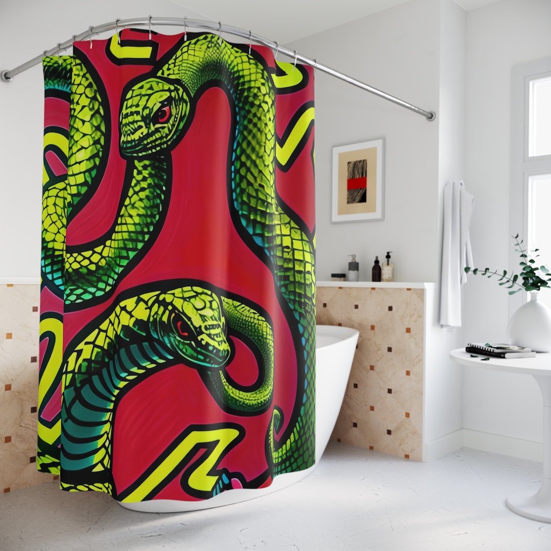 Colorful Snakes Shower Curtain AI Art Design Print, Modern Bathroom