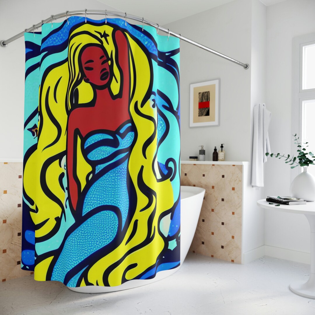 African Mermaid Shower Curtain AI Art Design Print, Ocean Art, Modern