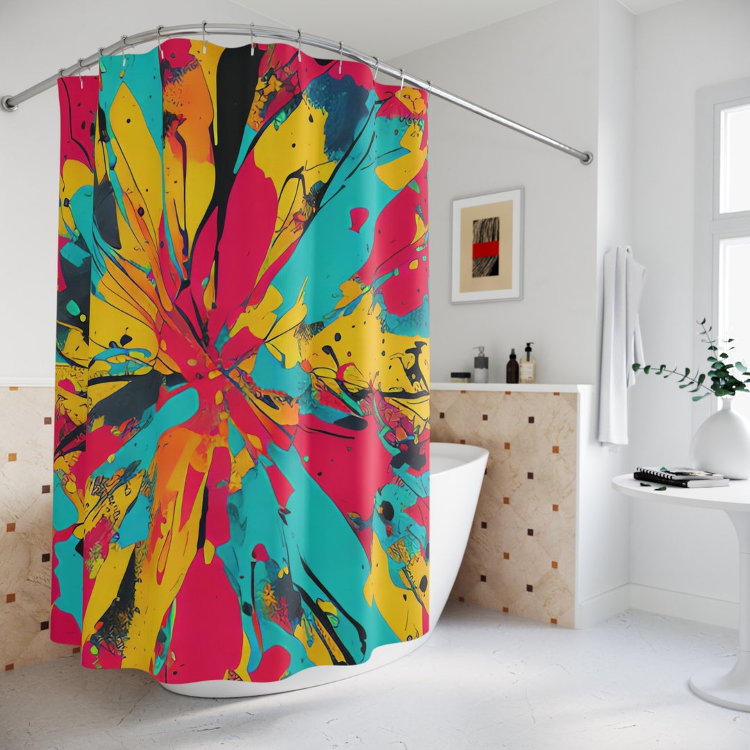 Abstract Art Shower Curtain AI Art Print, Modern Bathroom Decor, Boho