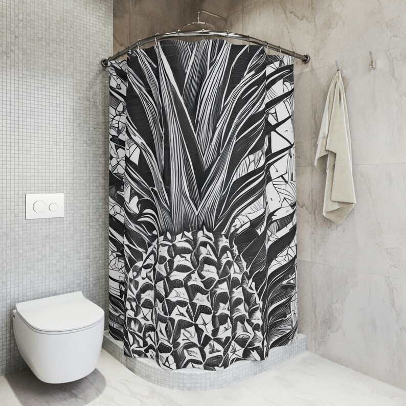 Pineapple Shower Curtain AI Art Design Print Hawaiian Etsy