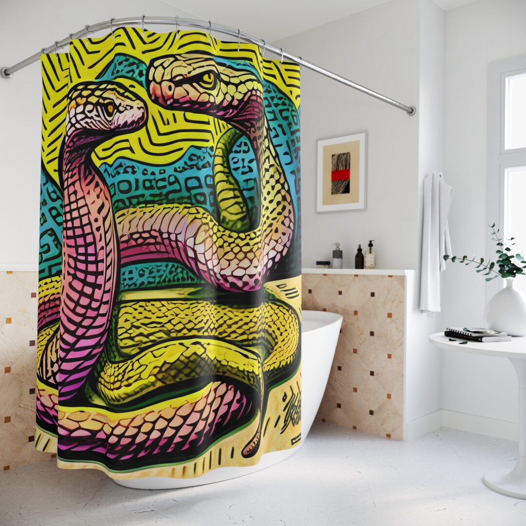 Colorful Snakes Shower Curtain AI Art Design Print Modern Etsy