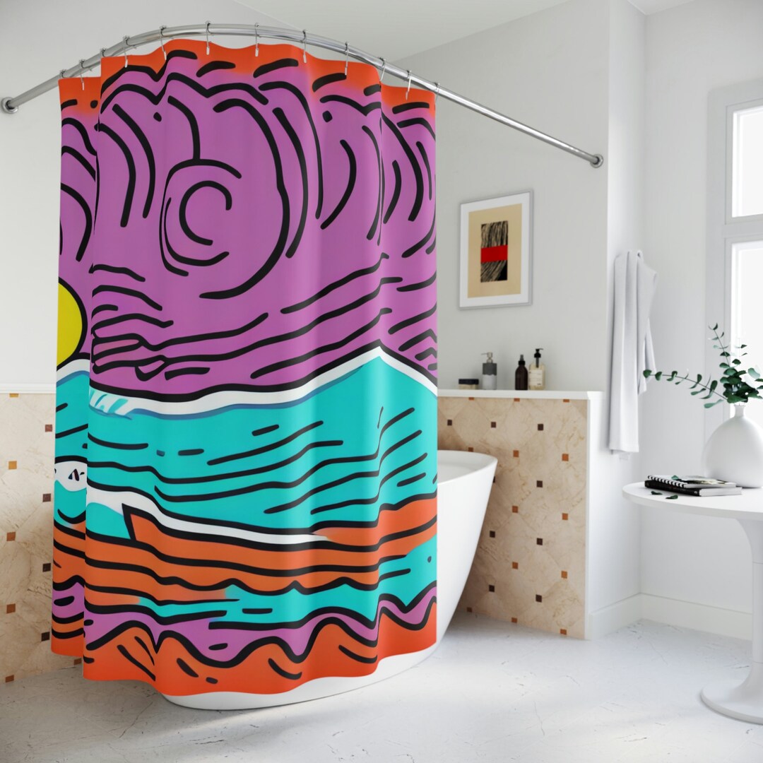 Ocean Waves Shower Curtain AI Art Print Modern Bathroom Etsy