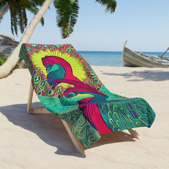 Cosmic Peacock Beach Pool Bath Towel AI Art Print Modern Bathroom Decor Abstract Art Boho Art Birds Beach Towel Etsy Ireland