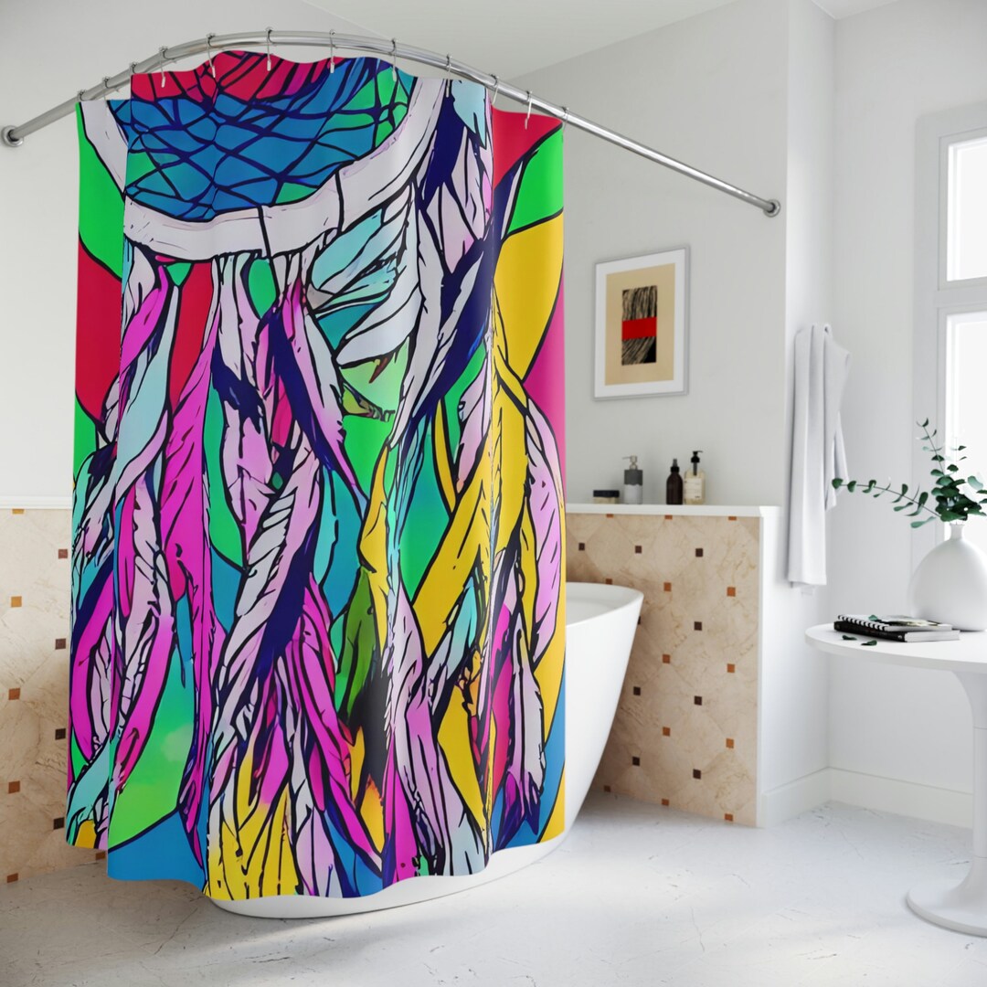 Dream Catcher Shower Curtain AI Art Print, Modern Bathroom Decor