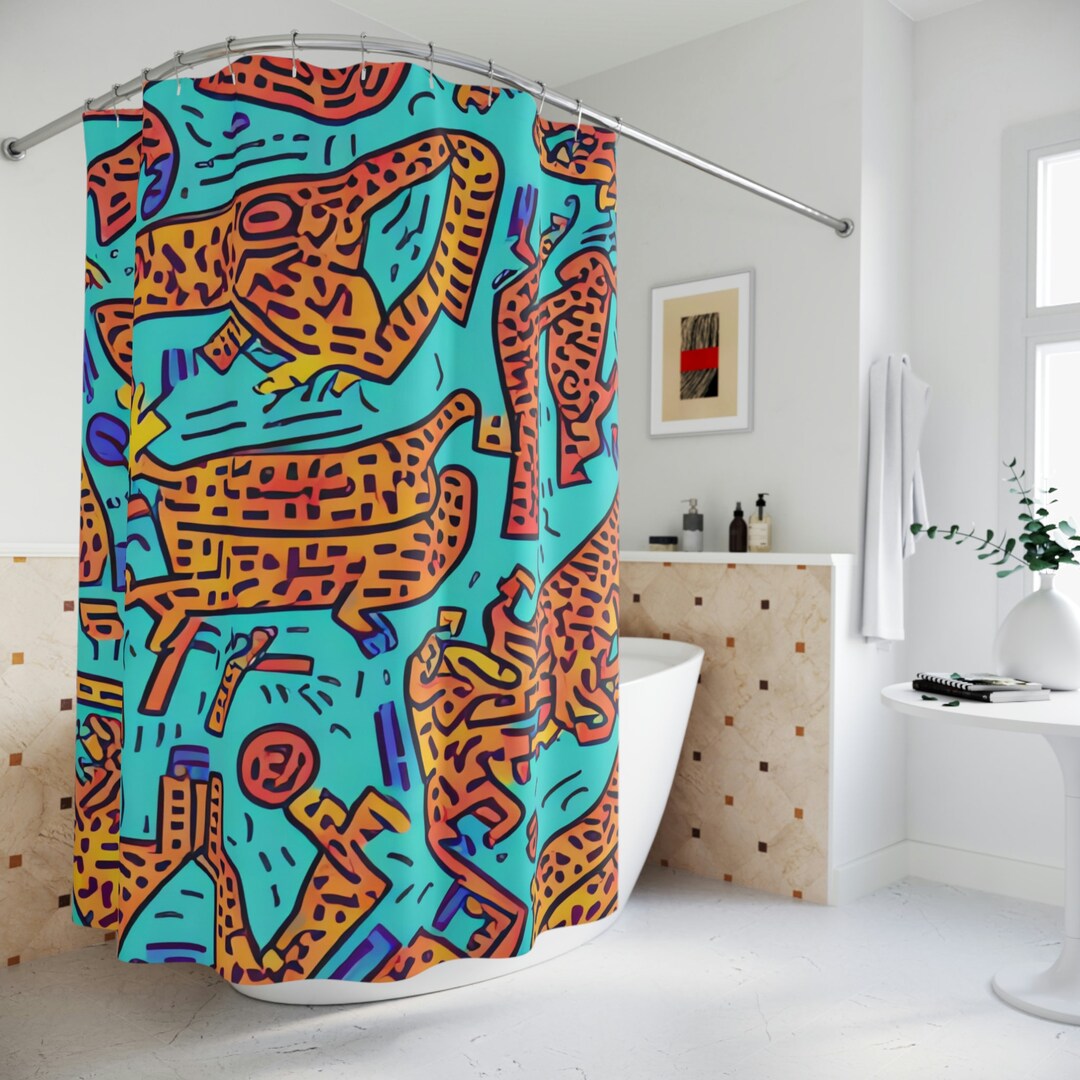 Boho Shower Curtain AI Art Print, Modern Bathroom Decor, Abstract Art