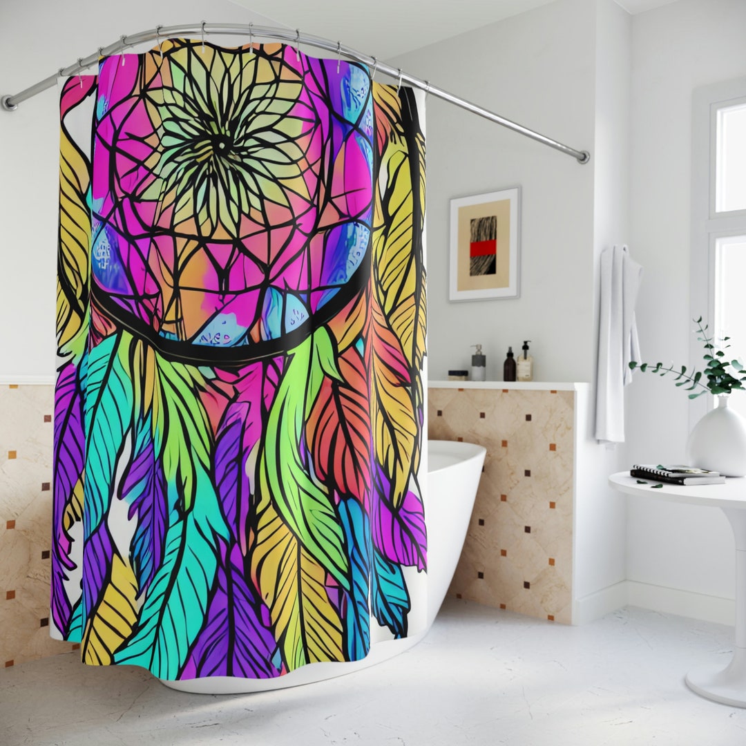 Dream Catcher Shower Curtain AI Art Print, Modern Bathroom Decor