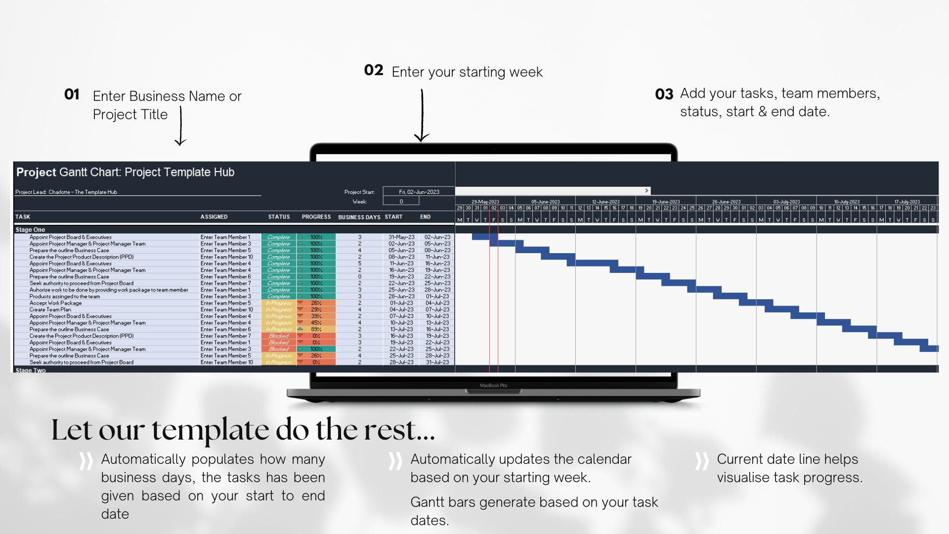 Professional Excel Gantt Chart | Automated Project Timeline | Microsoft ...