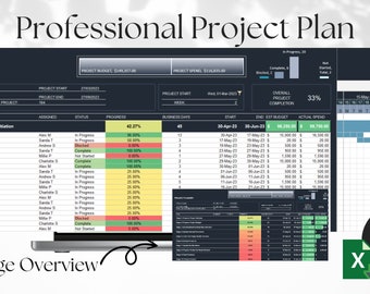 Project Plan, Task Tracker, Gantt Chart, Workload Planner,  Digital Planner, Excel Template