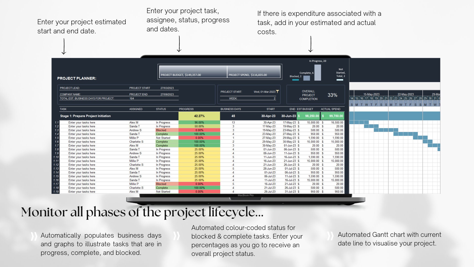 Project Plan, Task Tracker, Gantt Chart, Workload Planner, Digital