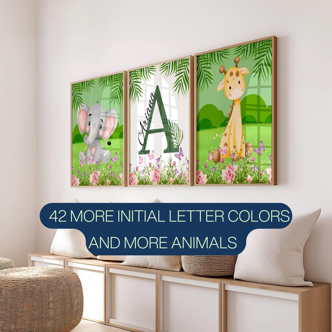 Personalised Jungle Safari Nursery Prints Set of 3 Baby Animal Wall Art ...