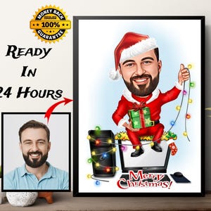 Christmas Gift For Boss/Office Worker, Christmas Caricature Drawing From Photo, Christmas Cartoon portrait, Custom Holiday Gift, Xmas Gifts