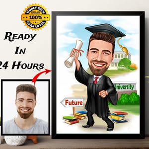 Male Graduation Gift, Custom Graduation Caricature Drawing From Photo, Digital Caricature Portrait, Caricature Art Me, Gift Collage Student
