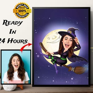Weibliches Halloween Geschenk, Halloween Karikatur Zeichnung vom Foto, Halloween Cartoon Portrait, Geschenk für Halloween