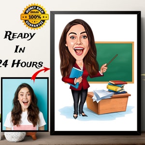 Female Teacher Gift, Custom Teacher Caricature Drawing From Photo, Digital Caricature Ar Me, Custom Funny Cartoon Portrait, Teacher Gift