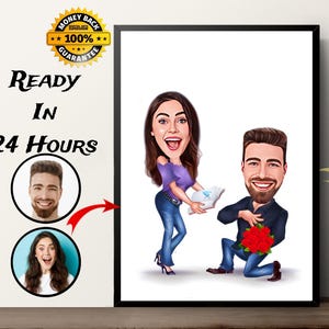 Hochzeitsantrag Karikatur, Personalisiertes Paar Cartoon Portrait, Paar Karikatur Portrait, Familienportrait, Hochzeitsgeschenk