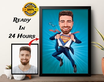 Personalized Boss Caricature Portrait: Custom Cartoon Drawing (Digital File)