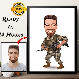 Regalo de soldado masculino, dibujo de caricatura militar/del ejército a partir de una foto, retrato de caricatura digital, regalo