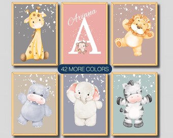 Láminas personalizadas de animales de la selva para guardería: Set de decoración de safari (descarga digital)