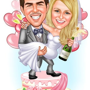 Personalisiertes Paar-Karikatur-lustiges Karikatur-Porträt, Karikaturzeichnung vom Foto, Geschenk für Eltern, Paar, ihn, sie, Hochzeit