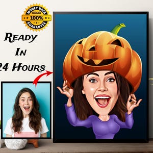 Personalisiertes Lustiges Halloween Geschenk, Halloween Karikatur Zeichnung vom Foto, Halloween Cartoon Portrait, Geschenk für Halloween