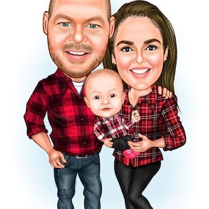 Familienkarikaturporträt, benutzerdefinierte Karikaturzeichnung vom Foto, Geschenk für Eltern, Mutter, Vater, Freunde, Geburtstag