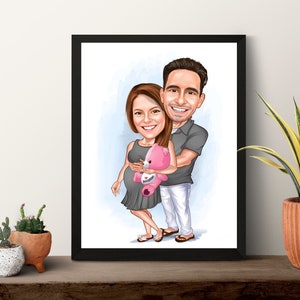 Pregnant Women Couple Caricature Drawing From Photo, Custom Caricature ...