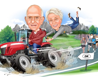 Caricatura personalizada de pareja de granjeros: Retrato personalizado (archivo digital)