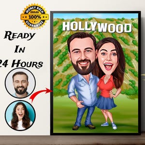 Personalisiertes Reisepaar Cartoon Portrait vom Foto, Urlaubspaar Karikatur Zeichnung, Geburtstagsgeschenk