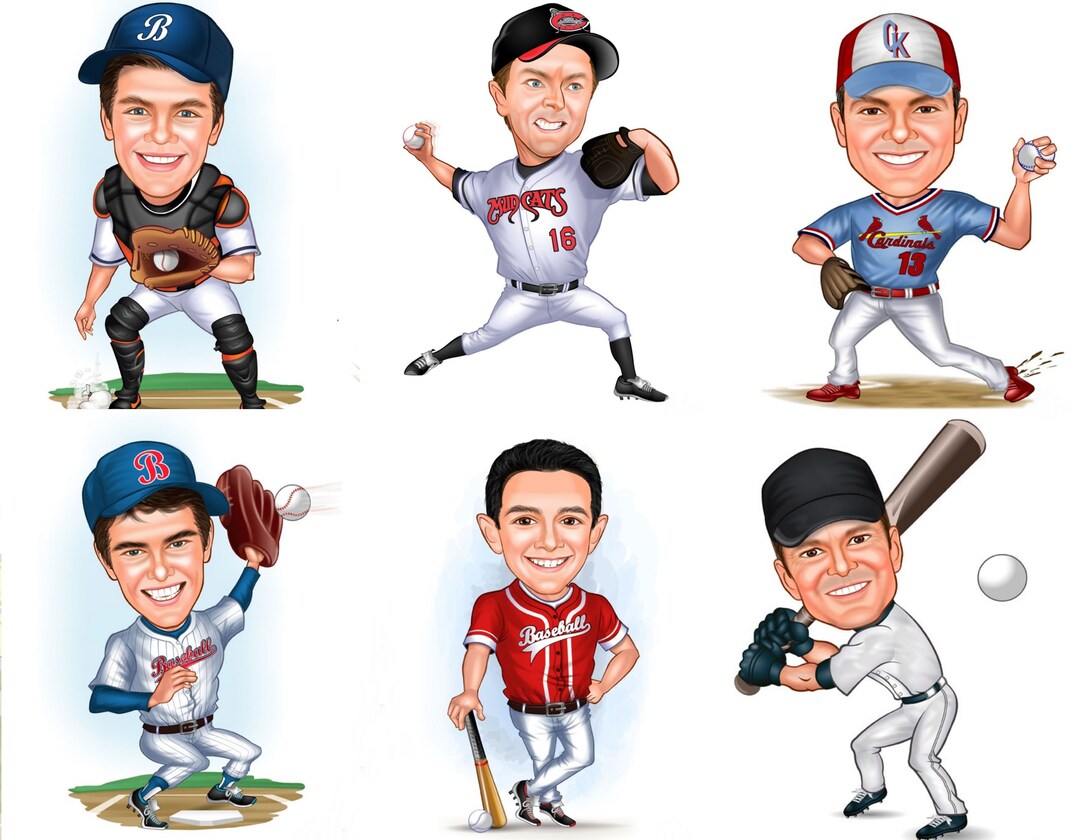 Baseball Player Gift, Baseball Player Caricature Drawing From Photo