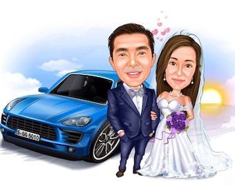 Personalisiertes Paar-Karikatur-lustiges Karikatur-Porträt, Karikaturzeichnung vom Foto, Geschenk für Eltern, Paar, ihn, sie, Hochzeit