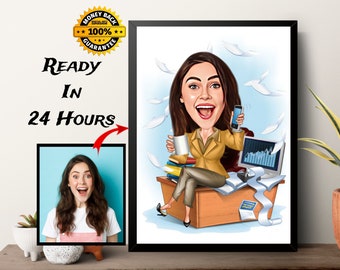 Custom Female Caricature Portrait: Funny Cartoon Art Gift (Digital Download)