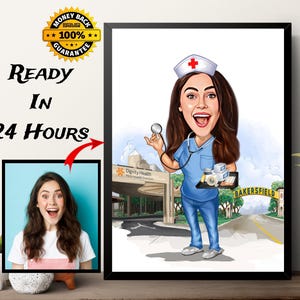 Regalo per dottoressa/infermiera, caricatura di dottoressa da foto, caricatura digitale personalizzata di infermiera, regalo personalizzato