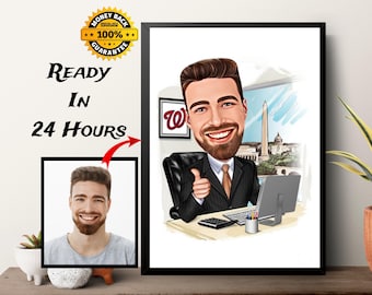 Custom Boss Caricature Portrait From Photo: Funny Cartoon Gift (Digital File)