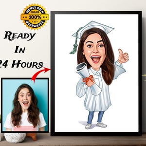 Regalo di laurea femminile, caricatura di laurea personalizzata da foto, ritratto di laurea, fumetto di laurea