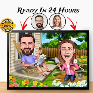 Personalisiertes Cartoon Portrait zum Ruhestandspaar, Karikaturzeichnung, Familienportrait, Paar Jubiläums-Gif, Ruhestandsgeschenk