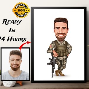 Regalo de soldado masculino, dibujo de caricatura militar/del ejército a partir de una foto, retrato de caricatura digital, regalo